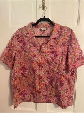 Blair Pink Butterfly Print Button-Front Women's Shirt